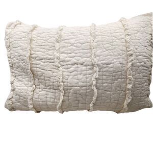 Set Of 2 Simply Shabby Chic White Ruffled Pillow Shams  100% Cotton 26x15